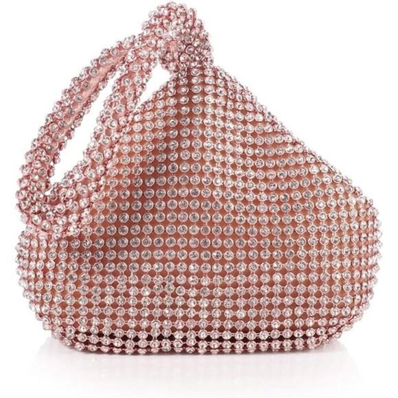 Purse Bling Evening Bag Rose Gold Clutch Rhinestone Triangle Women's Wedding - Picture 8 of 8